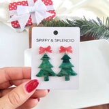 Bow Christmas Tree Earrings - Green Shimmer // Holiday, Jewelry