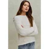 FUZZY PLUSH DIMENSIONAL CREW NECK SWEATER KNIT TOP