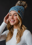 Blue & Lt. Gray Patterned Pom Hat