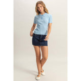 Rib Knitted Short Sleeve Polo Top