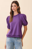 Crew Neck Short Puff Sleeves Knit Top