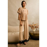 LINEN BLEND LACE TRIM BANDING WAIST PANTS
