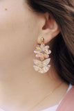 Pink Handpainted Acrylic Flower Dangle Statement Earrings