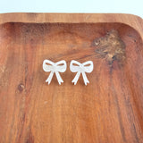 Bow Studs - White Shimmer // Christmas, Holiday, Jewelry, Earrings