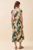 CD06189-Abstract Print High Neck Ruffle Trim Midi Dress