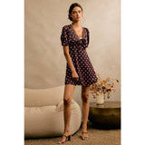 SATIN POLKA DOT LACE TRIM SHORT SLEEVES MINI DRESS