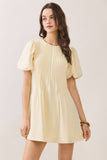 CD06182-Pleated Detail Back Hidden Zipper A Line Dress