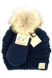 C.C Baby Solid Ribbed Pom Beanie and Mitten Glove