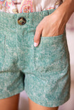 36844 Double Pocket Floral Embroidery Mineral Washed Shorts