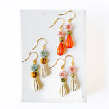 Flower and long Oval bead Earrings, Fall Winter Jewelry