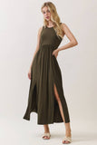 Solid Sleeveless Midi Dress with Front Slit - VD40755