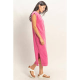 Mineral Wash Cap Sleeve Midi Dress