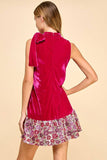 CD05211-Velvet Sleeveless Neck Tie Accent Dress