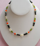 Black and white polka dot flower necklace