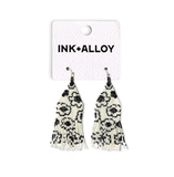 Delilah Poppies Beaded Fringe Earrings Ivory/Black