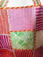 Cotton Quilted Block Print Large Tote Bag - Patchwork