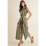 SLEEVELESS WIDRE LEG WIDE STRIPE JUMPSUIT