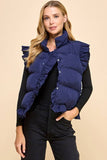 CV1235-Ruffle Trim Button Down Puffer Vest