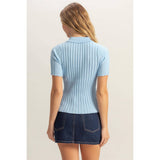 Rib Knitted Short Sleeve Polo Top