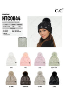 C.C All Over Clear Sequin Pom Beanie: Black