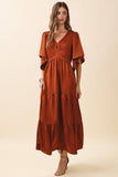 CD06459-Ruched Detail Tiered Short Sleeves Maxi Dress