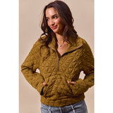 TRIANGLE QUILTED ZIP UP NECK TOP WITH POCKET