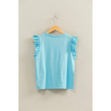 Ruffle Cap Sleeve Crew Neck Top