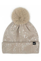 C.C All Over Clear Sequin Pom Beanie: Black