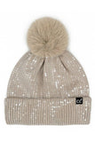 C.C All Over Clear Sequin Pom Beanie: Black