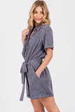 MINEREAL WASHED TIE WAIST OVERALL ROMPER