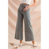 WASHED STRIPE DENIM FRAYED HEM PANTS
