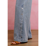 SIDE BUTTONS PULL ON WIDE LEG DENIM JEANS PANTS