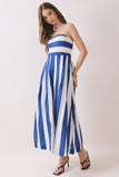 CD06002-Striped Strapless Smocked Back Midi Dress