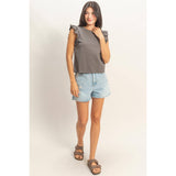 Ruffle Cap Sleeve Crew Neck Top