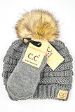 C.C Baby Solid Ribbed Pom Beanie and Mitten Glove
