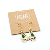 Brass Emerald Lotus Earring 