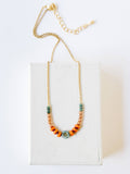 Tiny Blue Flower Necklace With Orange Beads, Fall Winter 24