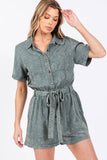 MINEREAL WASHED TIE WAIST OVERALL ROMPER