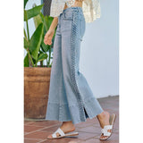 WIDE LEG FLARE DENIM JEANS WITH SIDE  BRAIDS