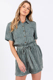 MINEREAL WASHED TIE WAIST OVERALL ROMPER