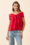 CT9079-Bow Accented Off The Shoulder Top