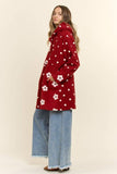 Floral Polka Dot Hooded Mid Length Coat