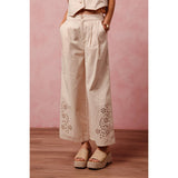 FLORAL EYELET EMBROIDERED WIDE LEG PANTS