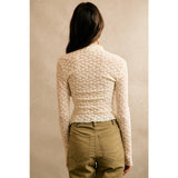 FLORAL STRETCH LACE LAYERED LONG SLEEVES KNIT TOP