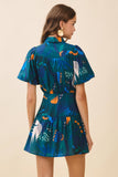 CD06144-Abstract Print Fit and Flare Mini Shirt Dress