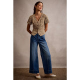 MID RISE FLARE PINTUCK BOTTOM DENIM JEANS