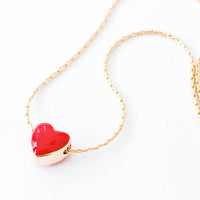 Red Heart Charm Gold Filled Necklace