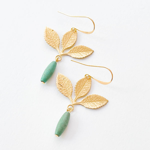 Three Leaf Earrings with Turquoise Beads