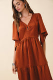 CD06459-Ruched Detail Tiered Short Sleeves Maxi Dress