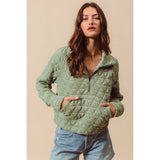 TRIANGLE QUILTED ZIP UP NECK TOP WITH POCKET